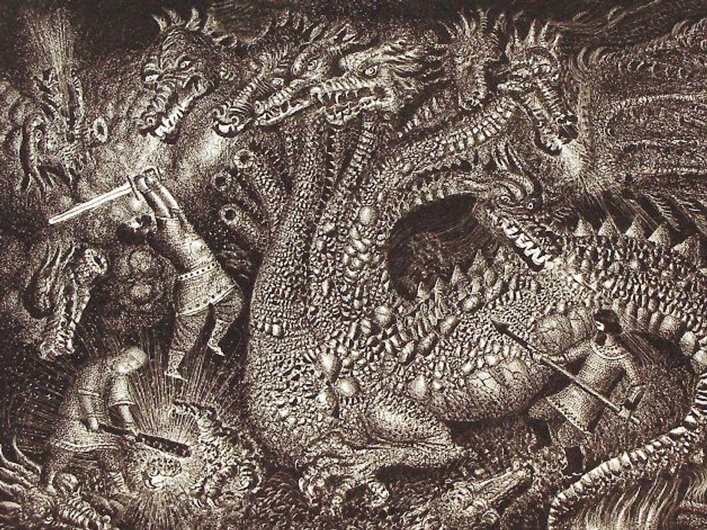 Борис Забирохин. Бой на Калиновом мосту (фрагмент). 1990. Вологодская областная картинная галерея, Вологда