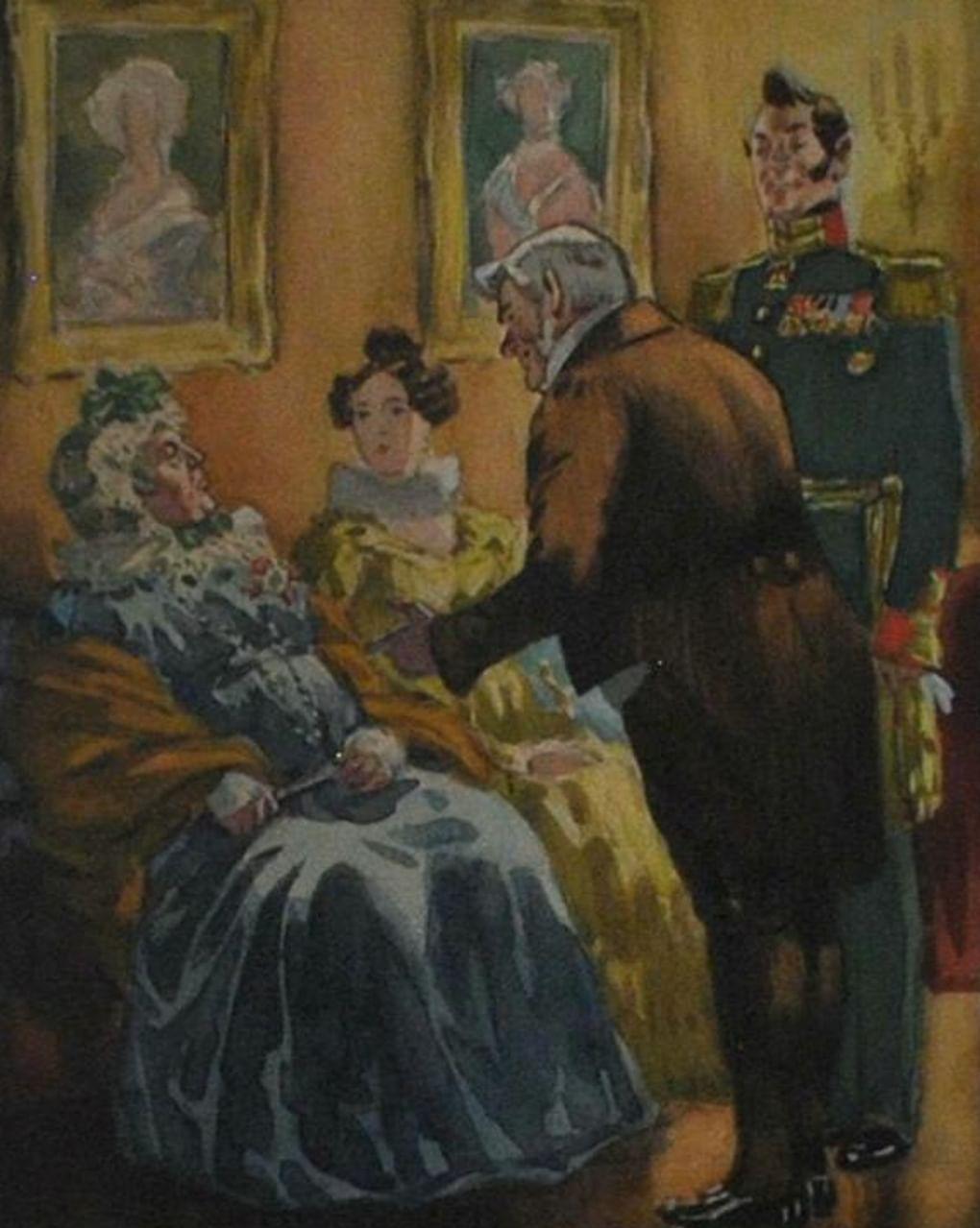 Николай Кузьмин. Моя невестушка (фрагмент). Иллюстрация к пьесе Александра Грибоедова «Горе от ума». 1949. Пензенская областная картинная галерея им. К.А. Савицкого, Пенза