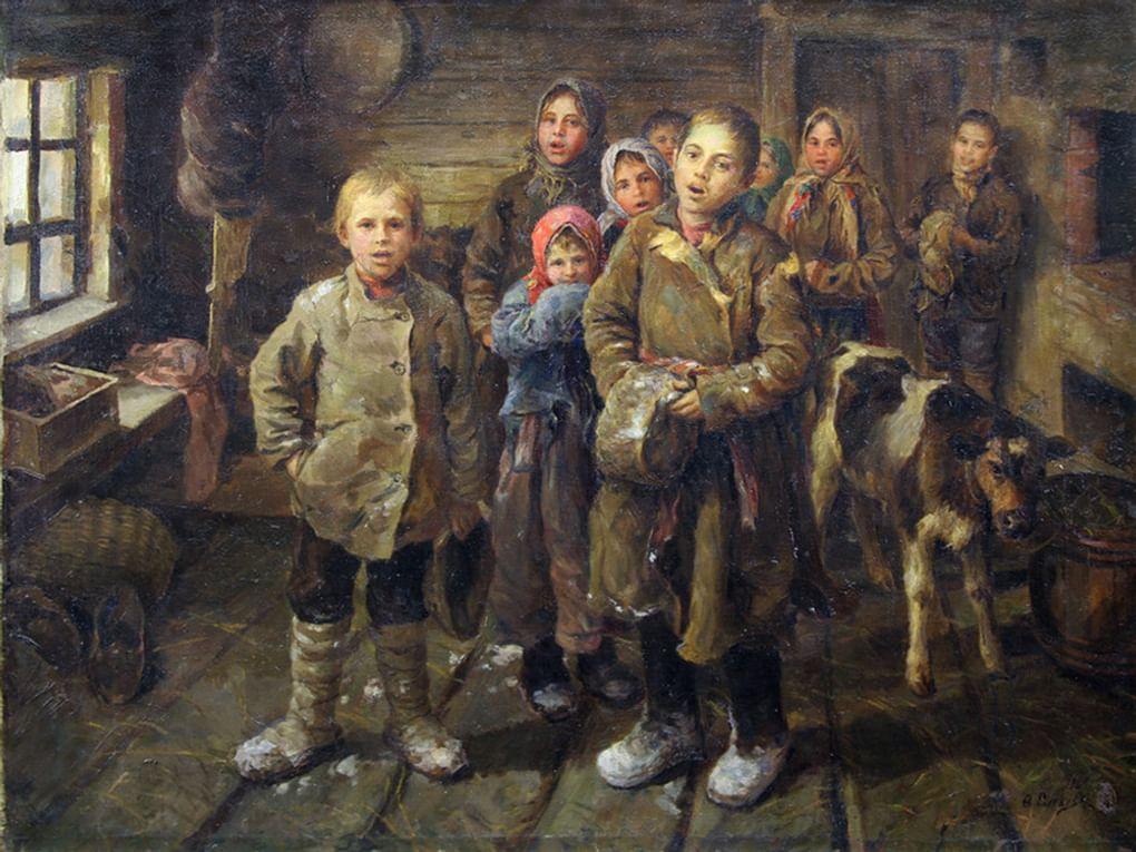 Федот Сычков. Христославы. Дети старой деревни (фрагмент). 1935. Мордовский республиканский музей изобразительных искусств имени С.Д. Эрьзи, Саранск, Республика Мордовия