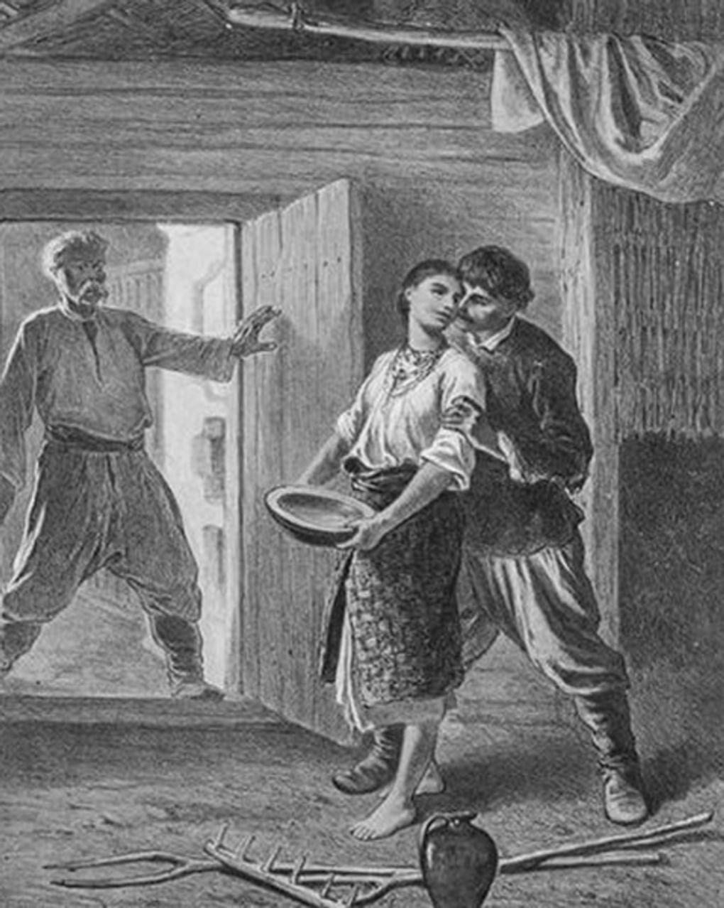 Константин Трутовский. «Раз вздумалось Петрусю...» Иллюстрация к повести Николая Гоголя «Вечер накануне Ивана Купалы» (фрагмент). 1876. Рязанский государственный областной художественный музей им. И.П. Пожалостина, Рязань