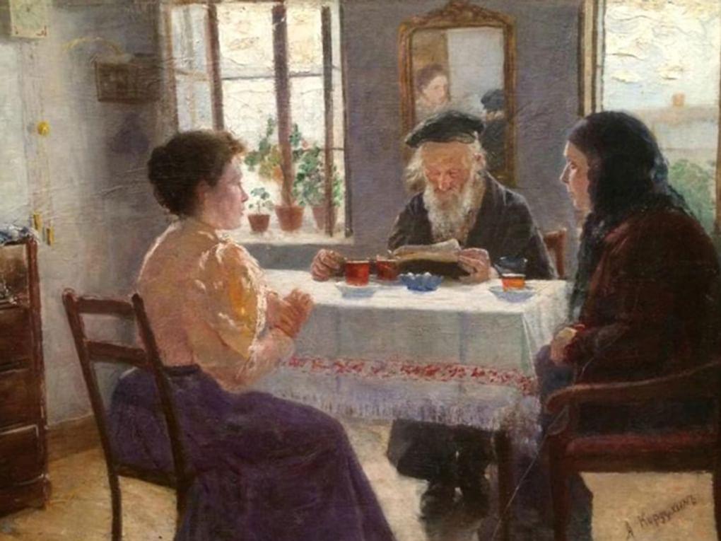 Алексей Корзухин. Беседа за чаем (фрагмент). Вторая половина XIX века. Чайковская художественная галерея, Чайковский, Пермский край