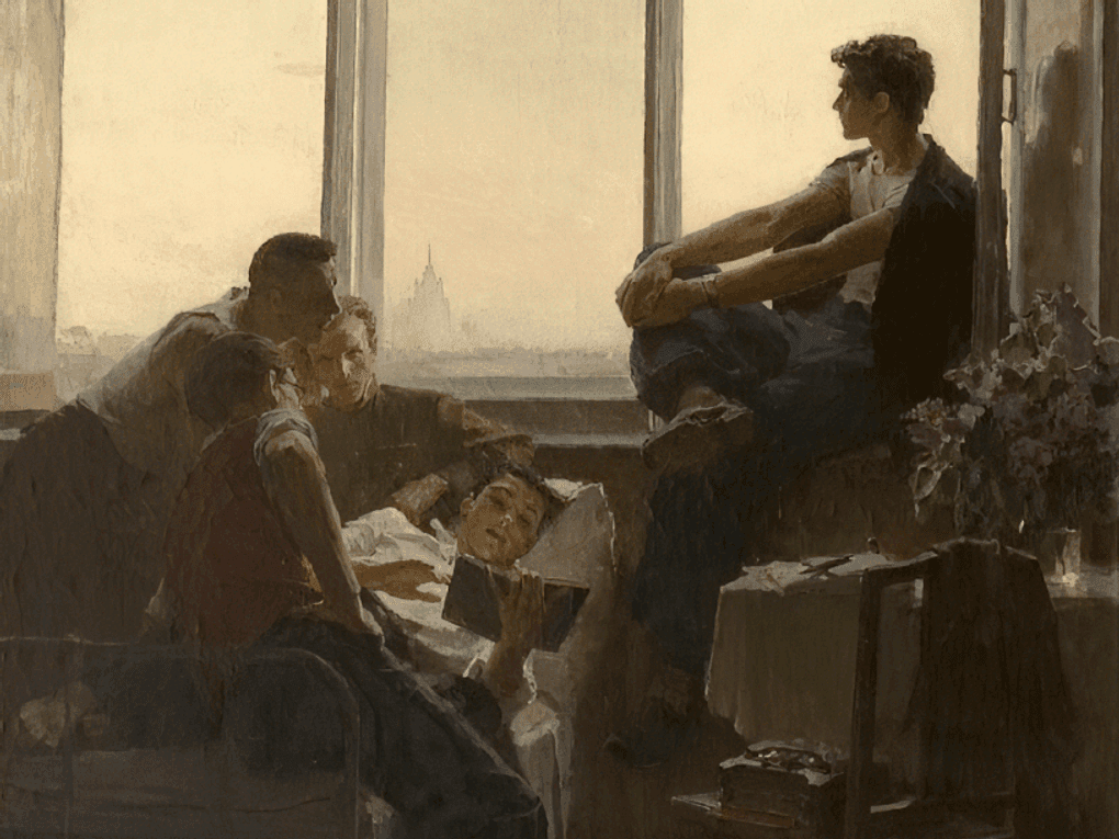Сергей Шильников. Студенты (фрагмент). 1952. Научно-исследовательский музей при Российской Академии художеств, Санкт-Петербург
