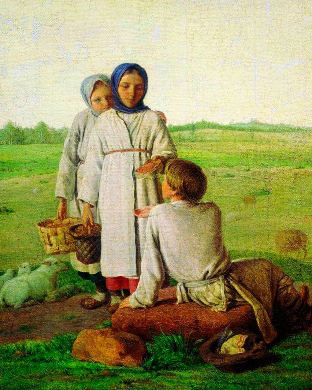 Алексей Венецианов.  Крестьянские дети в поле (фрагмент). 1820-е. Государственный Русский музей, Санкт-Петербург