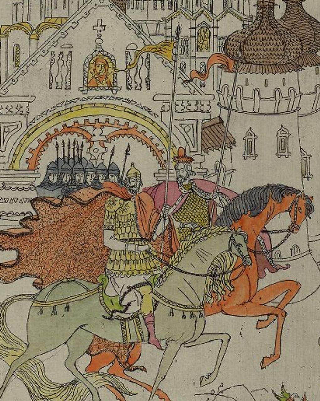 Олег Ардимасов. Алеша Попович (фрагмент). Из серии «Древние российские стихотворения из собрания Кирши Данилова XVIII века». 1992. Музей изобразительных искусств Кузбасса, Кемерово