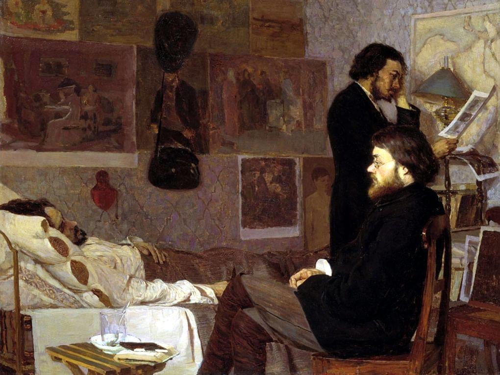 Кириак Костанди. У больного товарища. 1884. Государственная Третьяковская галерея, Москва