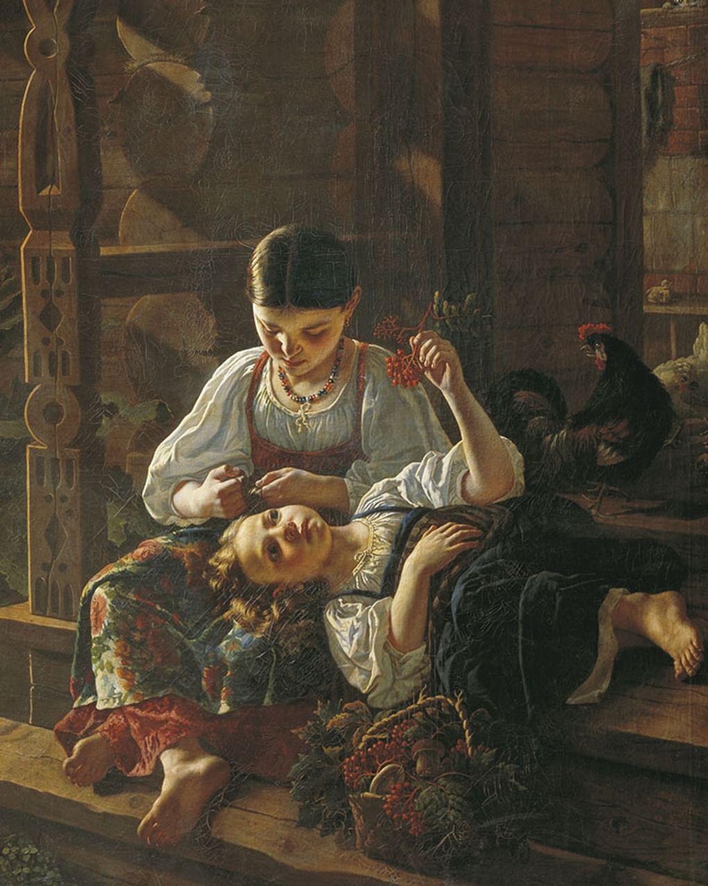 Ростислав Фелицин. На крыльце избы (фрагмент). 1855. Государственный Русский музей, Санкт-Петербург