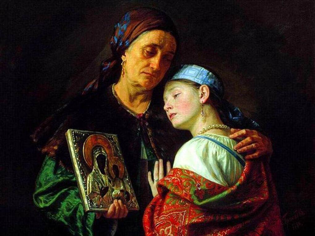 Сергей Грибков. Благословение на свадьбу (фрагмент). 1886. Государственный художественный музей Алтайского края, Барнаул