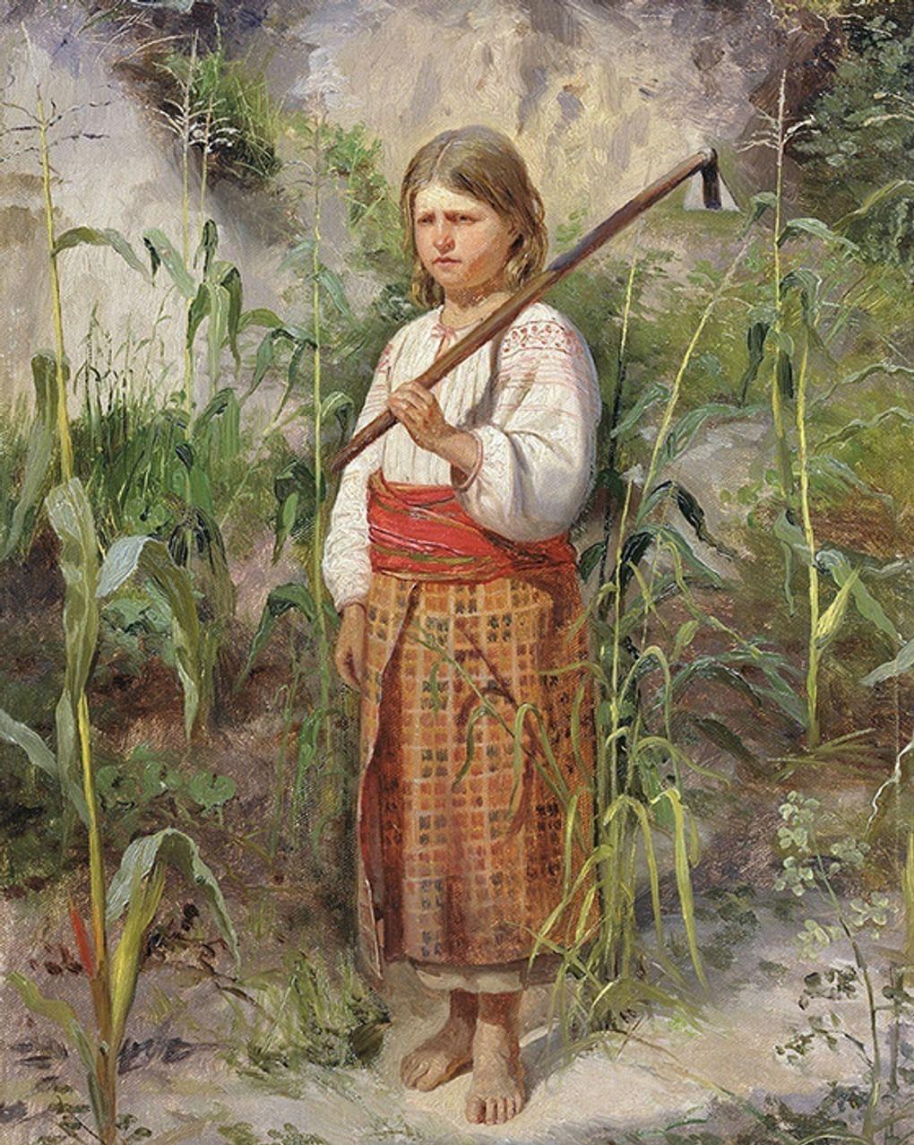 Константин Трутовский. Девочка с сапкой (фрагмент). 2-я половина XIX века. Харьковский художественный музей, Харьков, Украина
