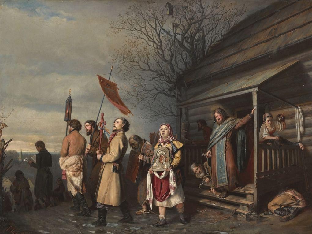 Василий Перов. Сельский крестный ход на Пасхе (фрагмент). 1861. Государственная Третьяковская галерея, Москва