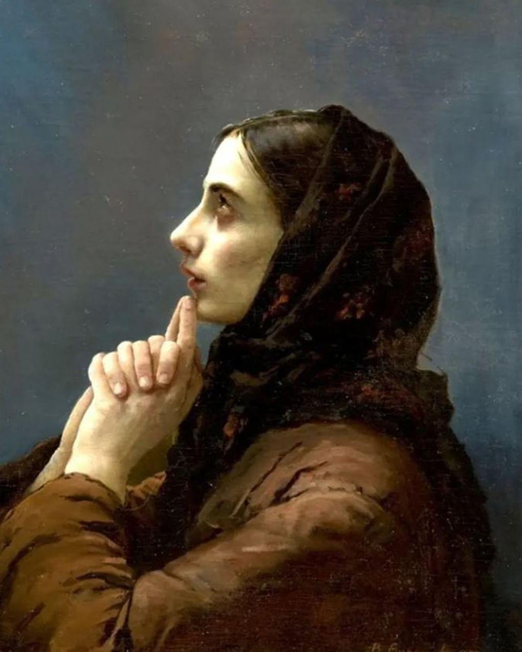Василий Суриков. Молодая женщина в молитве (фрагмент). 1879. Частное собрание