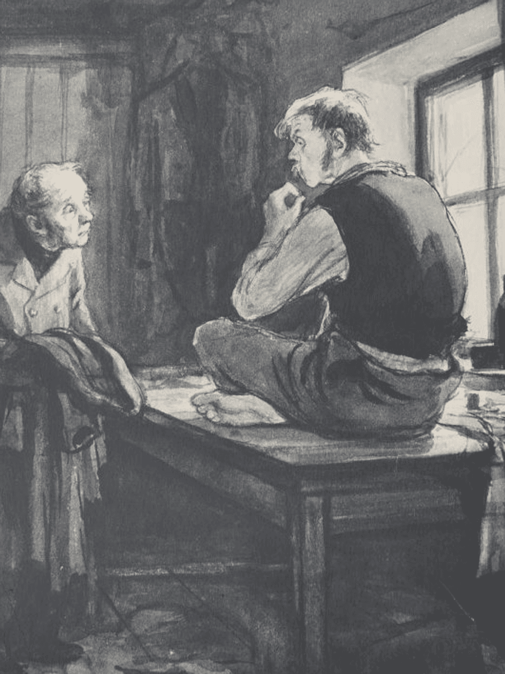 Кукрыниксы. Башмачкин у портного Петровича. Иллюстрация к повести Николая Гоголя «Шинель». 1952. Томский областной художественный музей, Томск