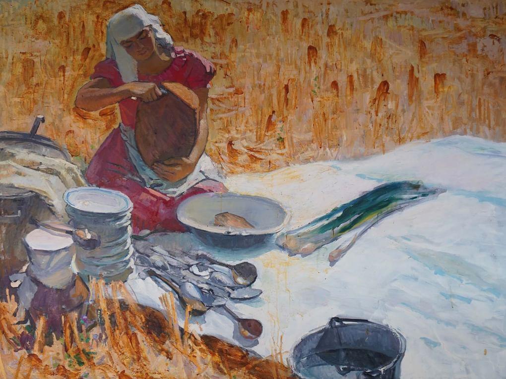 Николай Обрыньба. К обеду. Целинный хлеб. 1960. Курская государственная картинная галерея им. А.А. Дейнеки, Курск