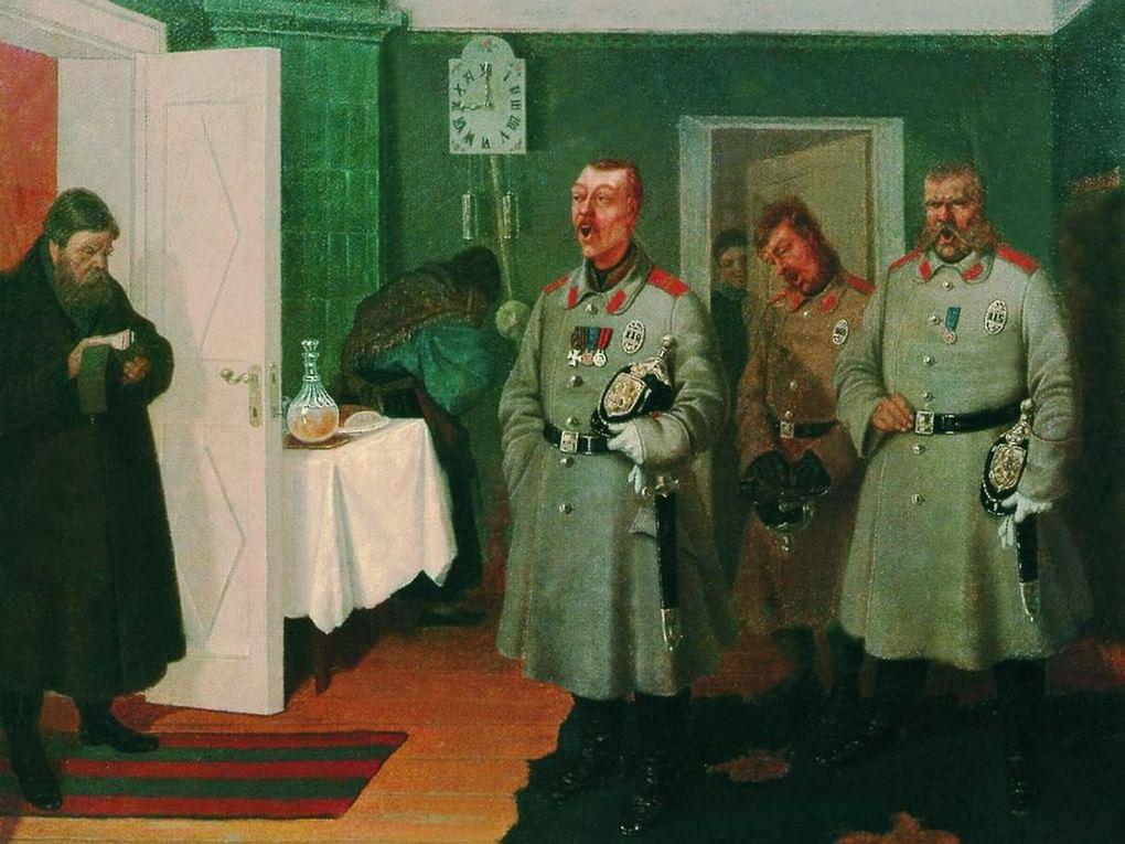 Леонид Соломаткин. Славильщики-городовые (фрагмент). 1882. Государственный Русский музей, Санкт-Петербург