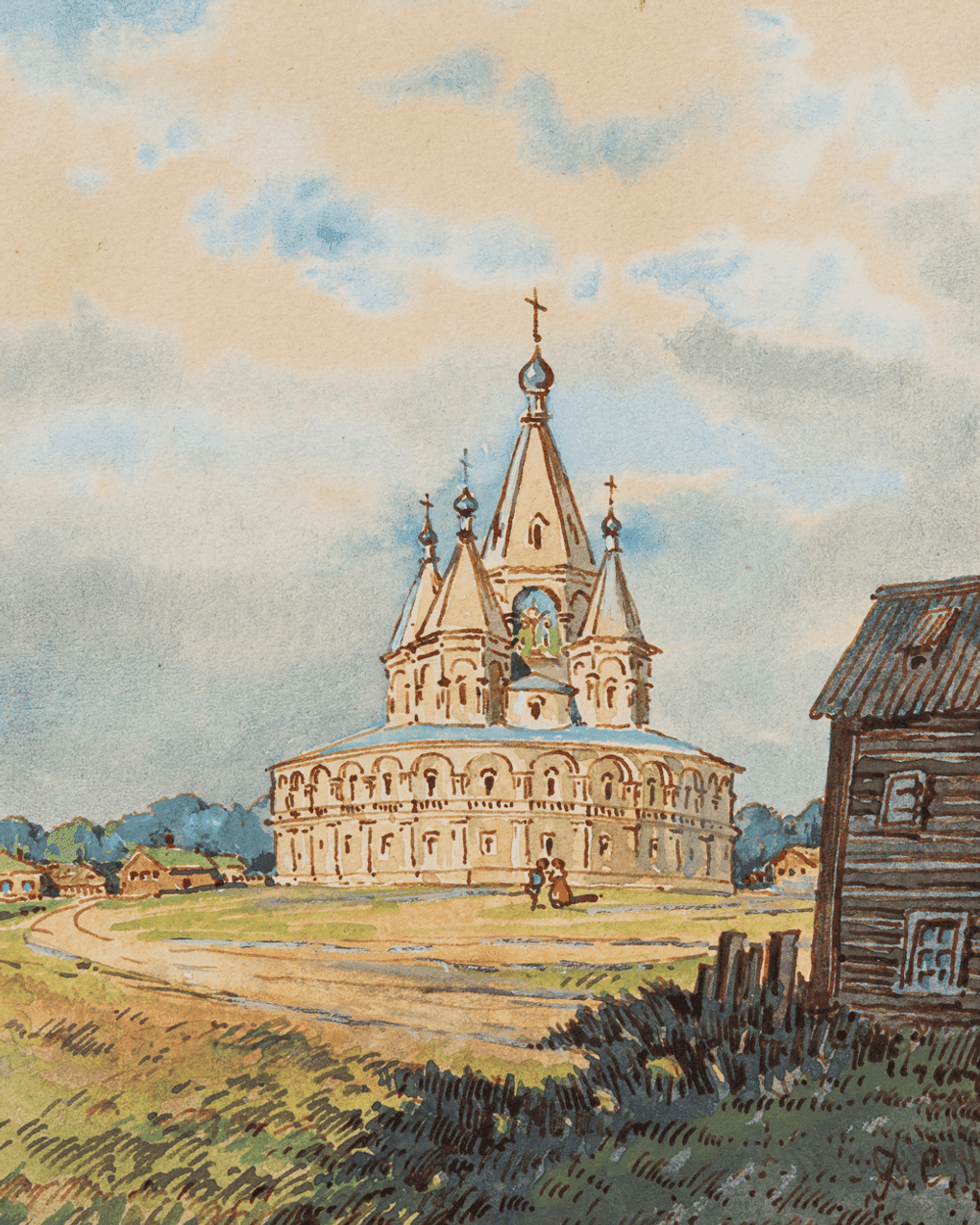 Дмитрий Сухов. Борисоглебский собор в Старице Тверской области. Реконструкция (фрагмент). 1928. Государственный научно-исследовательский музей архитектуры им. А.В. Щусева, Москва