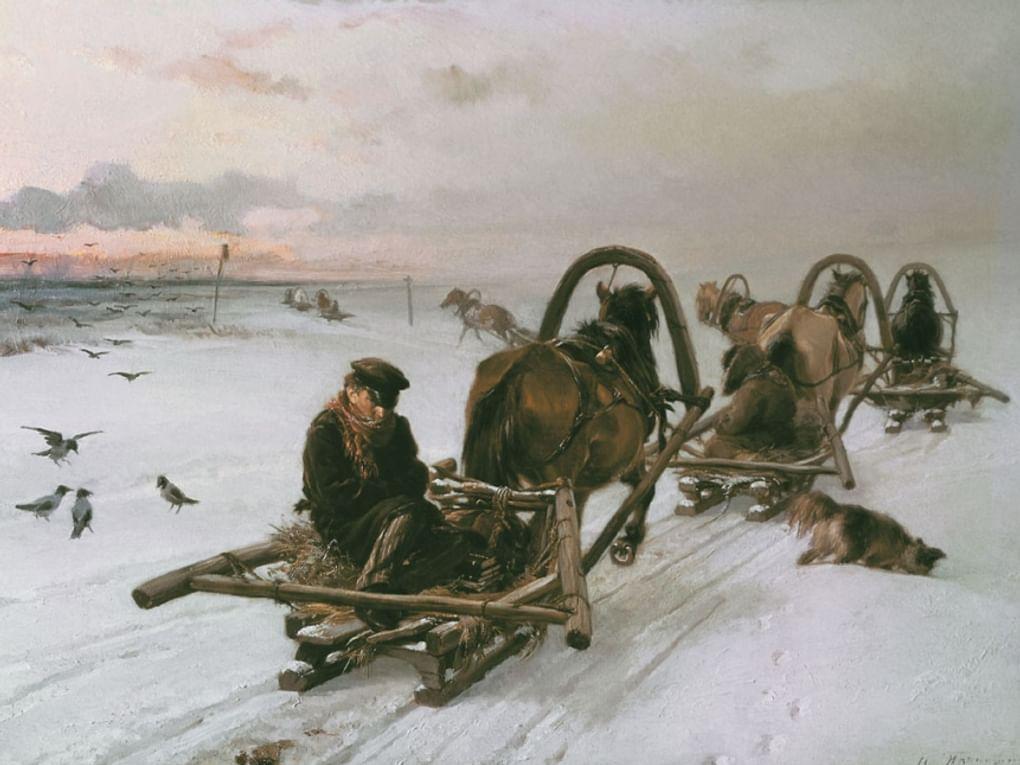 Илларион Прянишников. Порожняки (фрагмент). 1872. Государственная Третьяковская галерея, Москва