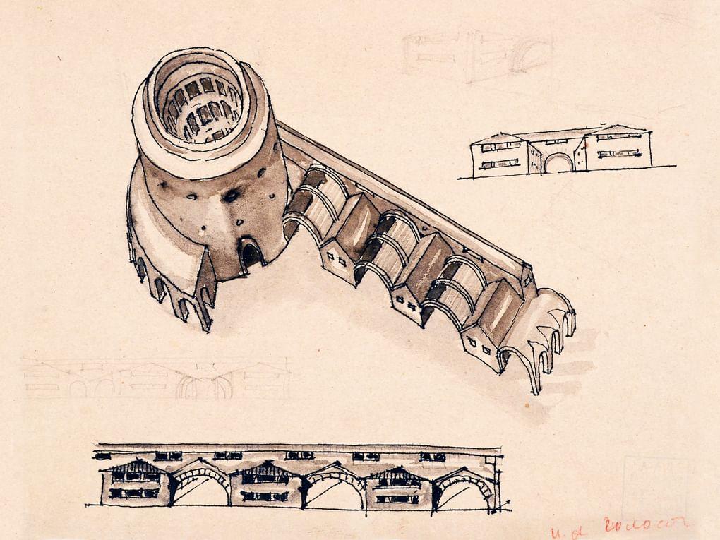 Илья Голосов. Городская хлебопекарня (вариант). Фасады, аксонометрия. 1920