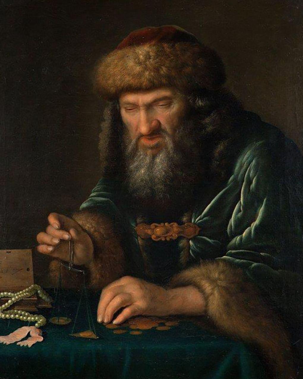 Неизвестный художник. Старик, взвешивающий монеты (фрагмент). XVII век. Государственный музей-заповедник «Петергоф», Петергоф, Санкт-Петербург 