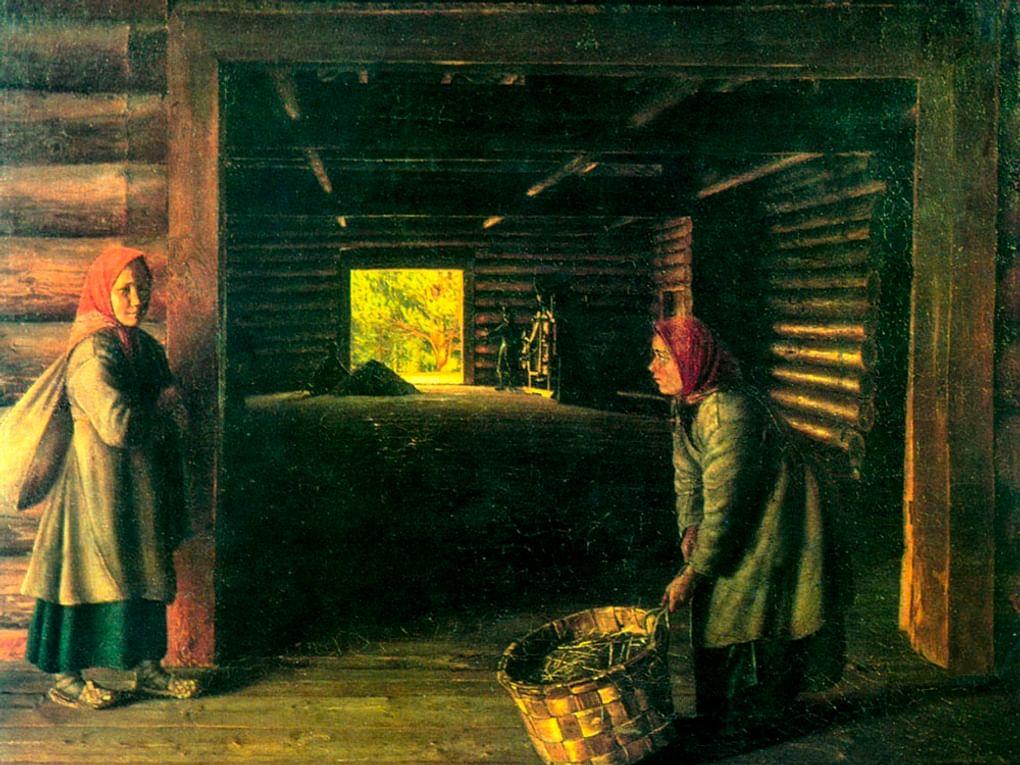 Григорий Сорока (Васильев). Гумно (фрагмент). 1843. Государственный Русский музей, Санкт-Петербург