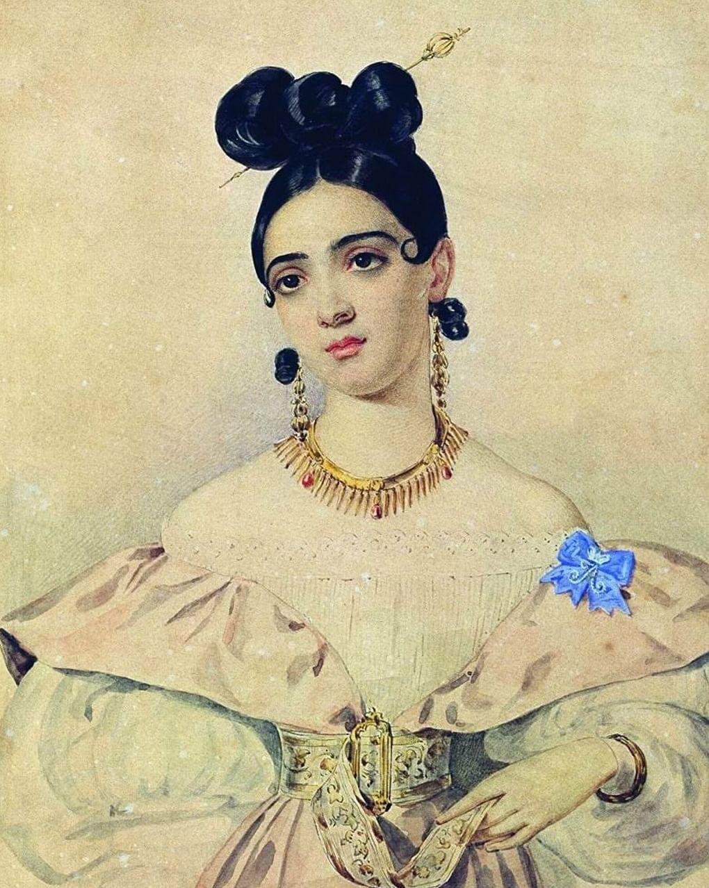 Александр Брюллов. Портрет Анны Баратынской (фрагмент). 1830-е. Нижегородский государственный художественный музей, Нижний Новгород