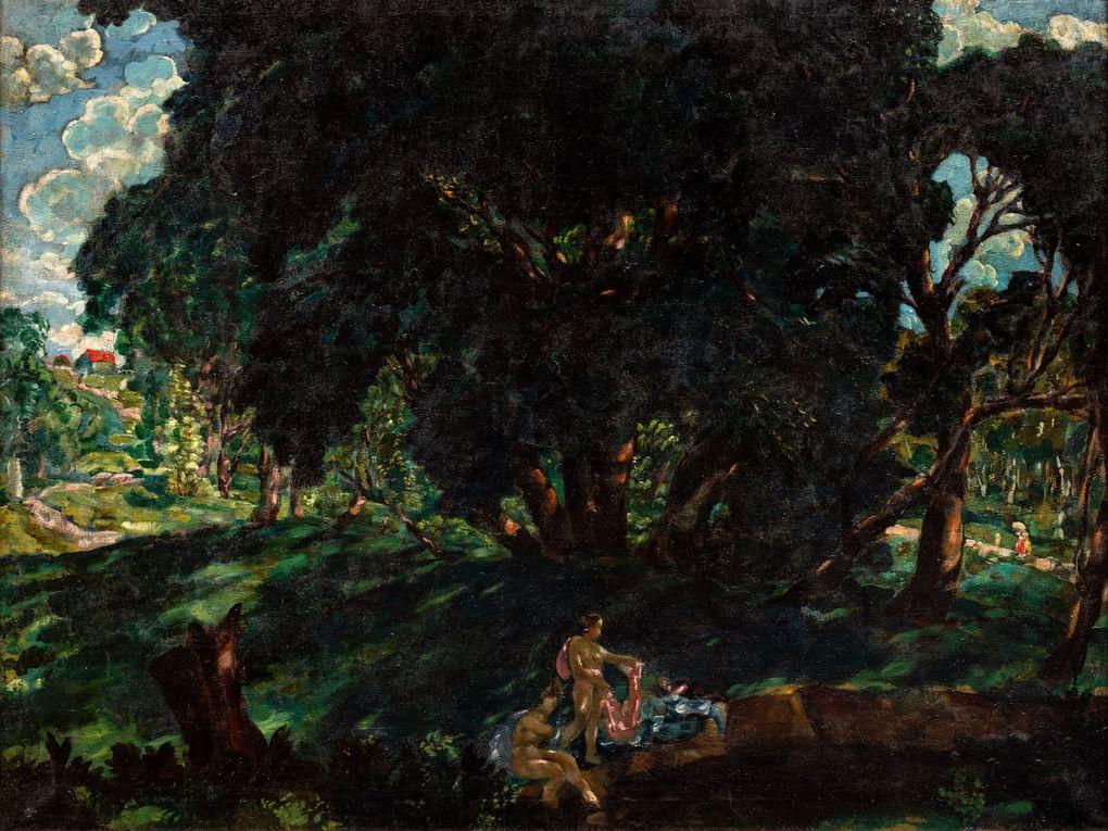 Неизвестный художник. Пейзаж с купальщицами. Конец XIX — первая треть XX века. Собрание Андрея Васильева, Санкт-Петербург