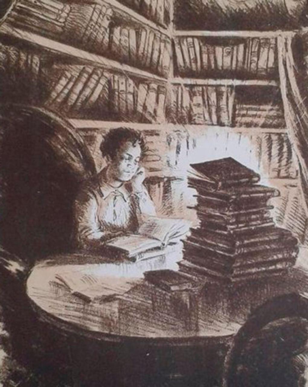 Лев Каплан. Пушкин в библиотеке отца (фрагмент). 1937. Государственный музей А.С. Пушкина, Москва