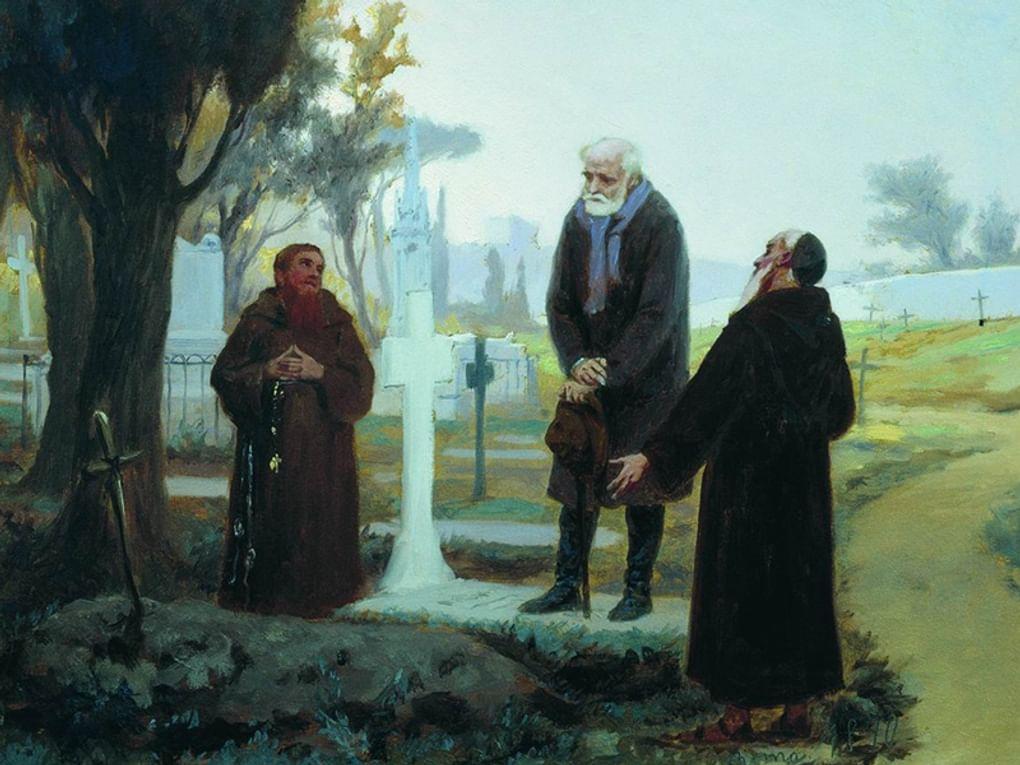 Федор Бронников. Изгнанник перед могилой (фрагмент). 1870. Шадринский городской краеведческий музей им. В.П. Бирюкова, Шадринск, Курганская область