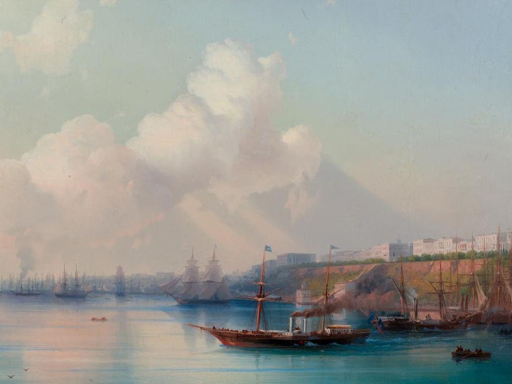 Иван Айвазовский. Вид на порт Одессы с морскими судами (фрагмент). 1867. Частное собрание