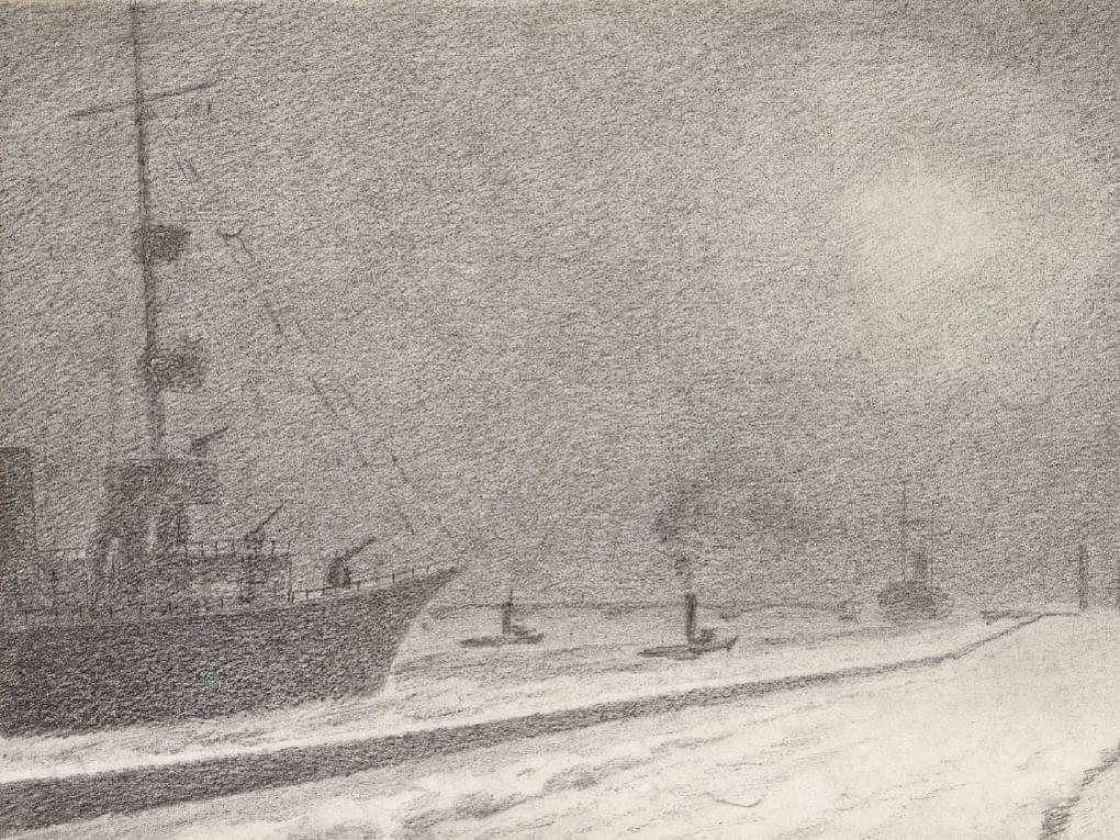Александр Никольский. Нева. Корабли проходят мосты (фрагмент). 1941. Государственный Эрмитаж, Санкт-Петербург