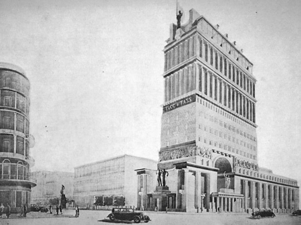 Илья Голосов. Проект здания ТАСС. 1936. Государственный научно-исследовательский музей архитектуры имени А.В. Щусева, Москва