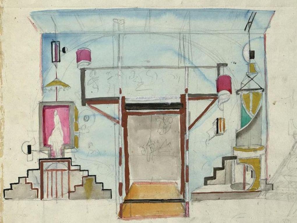 Георгий Якулов. Эскиз декорации «Жирофле-Жирофля» в Государственном Камерном театре, Москва (фрагмент). 1922. Государственный центральный театральный музей им. А.А. Бахрушина, Москва