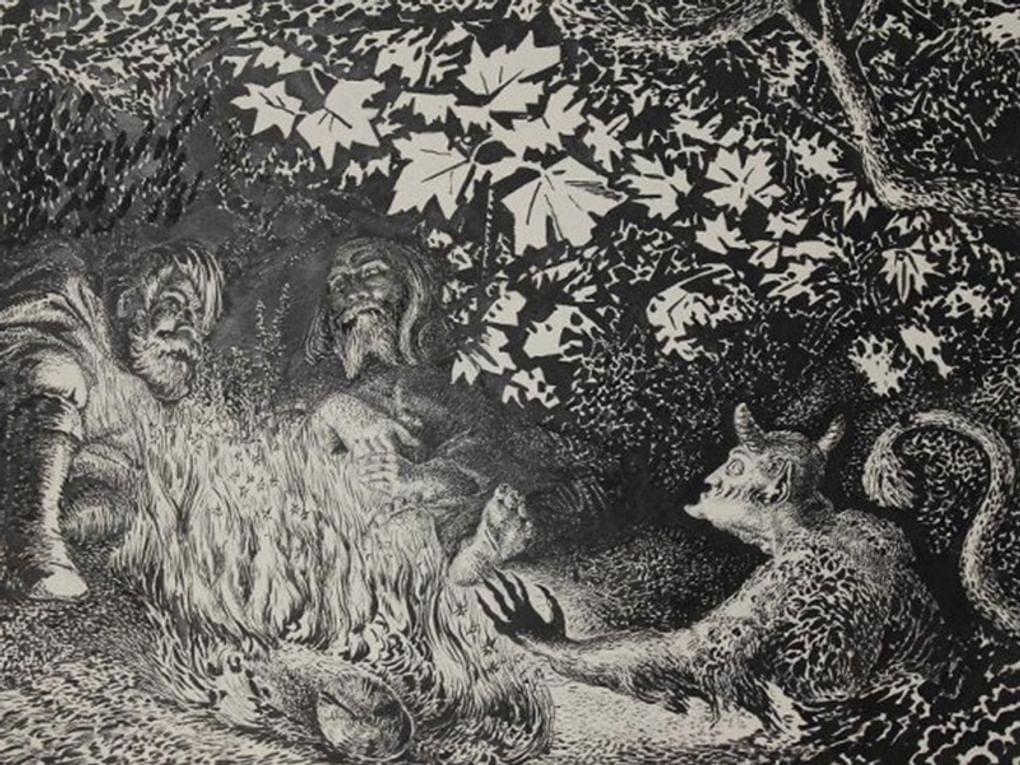 Яков Комшилов. Как человек, Бог и черт ходили на охоту (фрагмент). 1920–50-е. Мурманский областной краеведческий музей, Мурманск