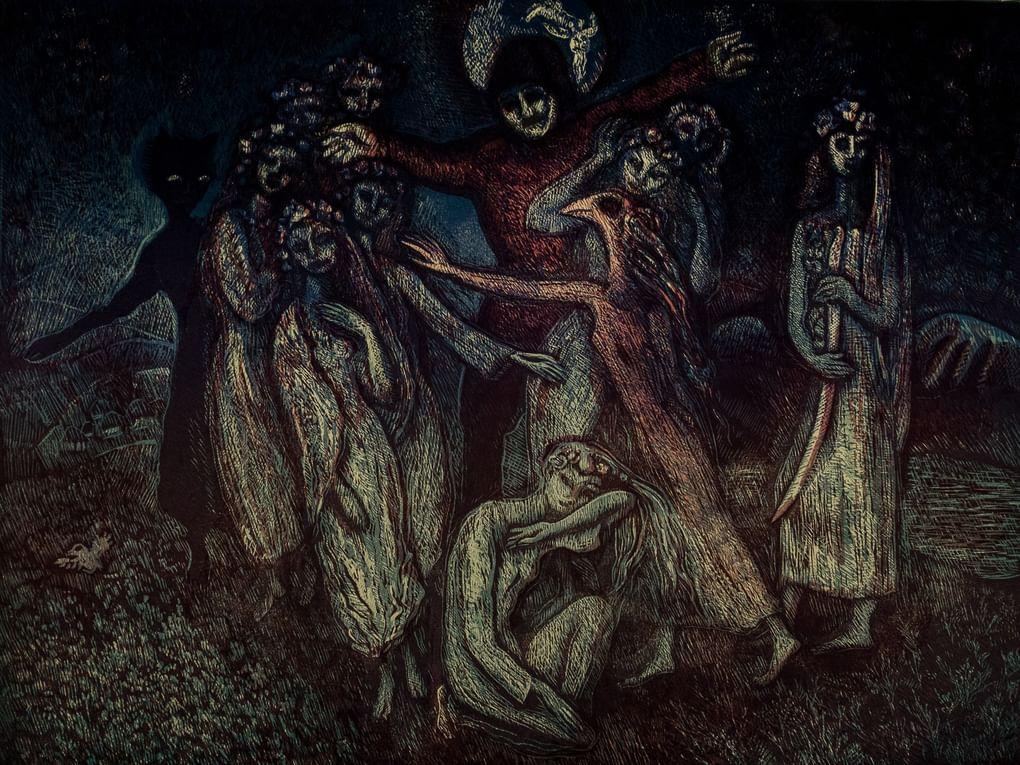 Юрий Рыжик. Майская ночь. Иллюстрация к произведению Николая Гоголя «Вечера на хуторе близ Диканьки». XX век. Картинная галерея, Усть-Илимск, Иркутская область