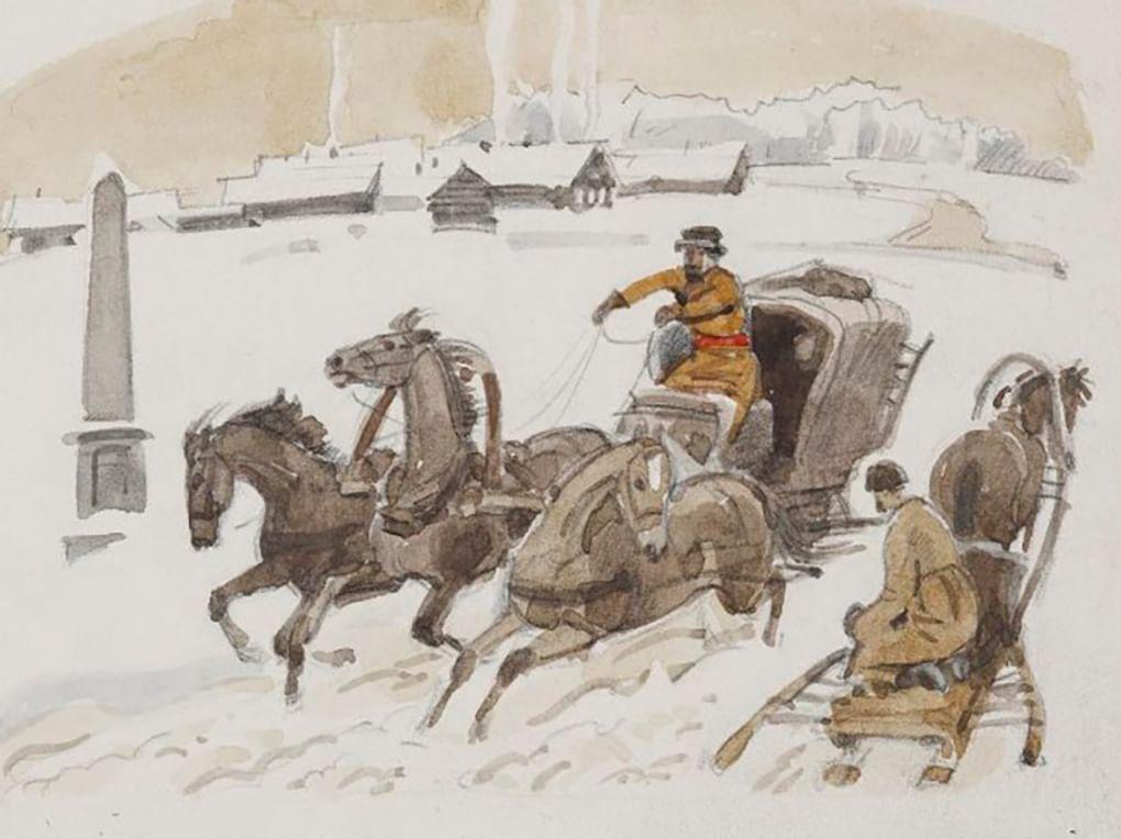 Анатолий Иткин. «Бразды пушистые взрывая...» Иллюстрация к роману Александра Пушкина «Евгений Онегин» (фрагмент). 2009. Государственный музей А.С. Пушкина, Москва