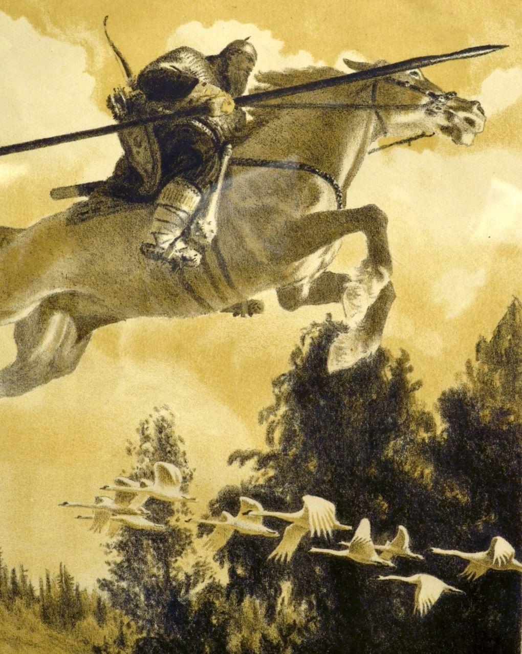 Евгений Кибрик. Богатырь. Из серии «Героические былины». 1950. Музей-усадьба народного художника СССР А.М. Герасимова, Мичуринск, Тамбовская область