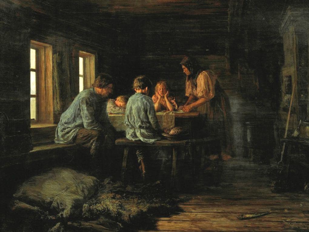 Василий Максимов. Бедный ужин (фрагмент). 1879. Иркутский областной художественный музей им. В.П. Сукачева, Иркутск