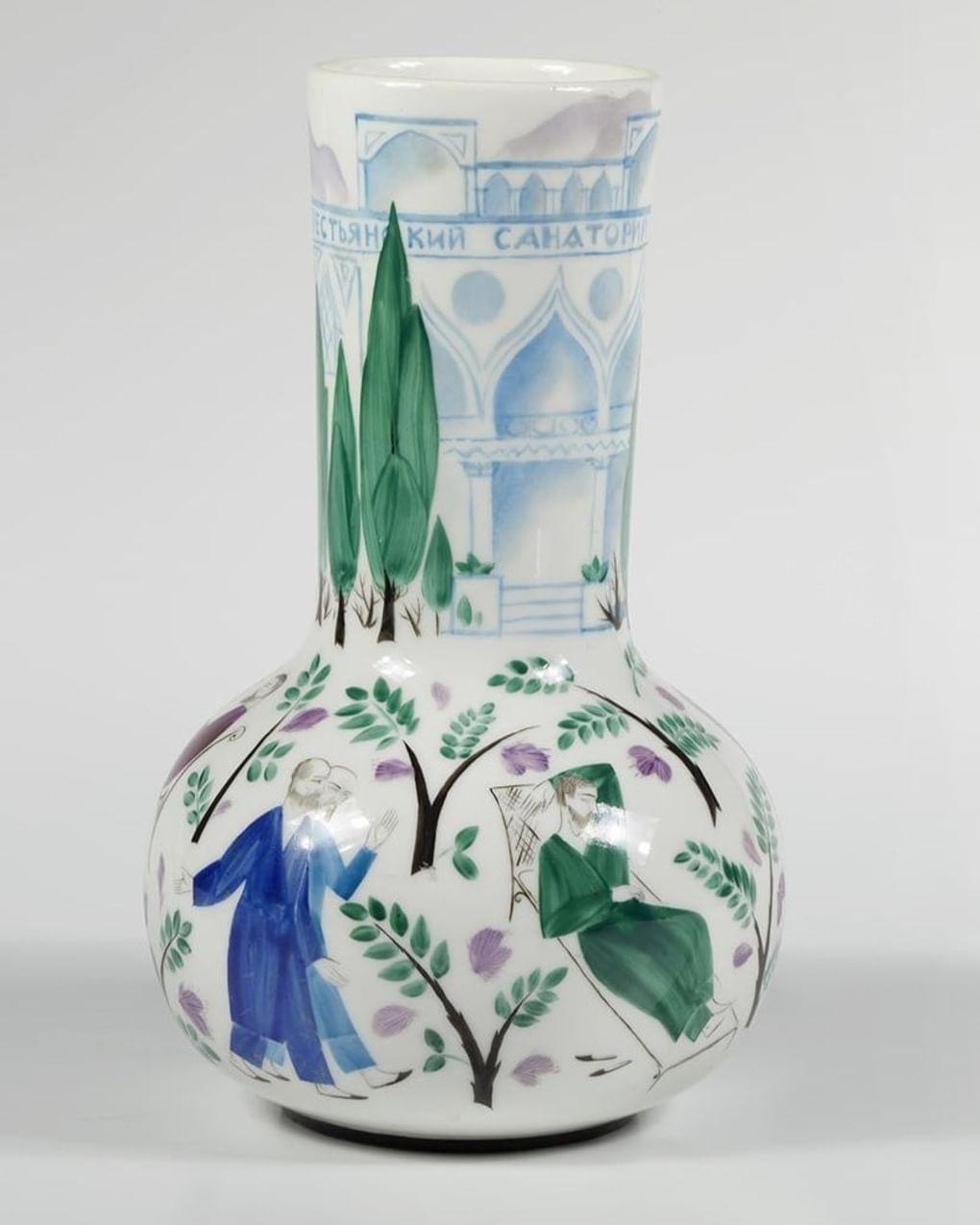 Михаил Мох. Ваза «Крестьянский санаторий». Надглазурная полихромная роспись. 1930. Государственный Эрмитаж, Санкт-Петербург