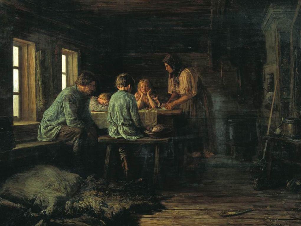 Василий Максимов. Бедный ужин (фрагмент). 1879. Иркутский областной художественный музей им. В.П. Сукачева, Иркутск