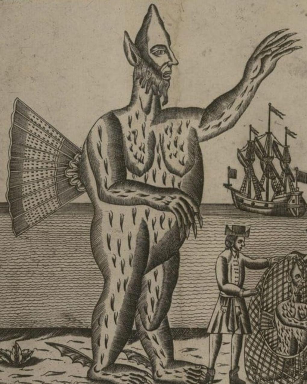 Морское чудо. Фрагмент лубка «Известие о двух чудах, лесном и морском, пойманных в Испании»Москва. 1739. Российская государственная библиотека, Москва