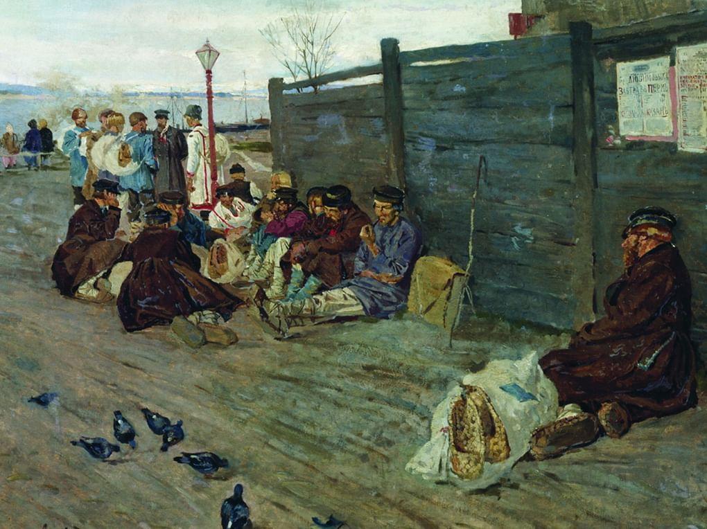 Сергей Виноградов. Без работы. (В ожидании парома) (фрагмент). 1888. Частное собрание