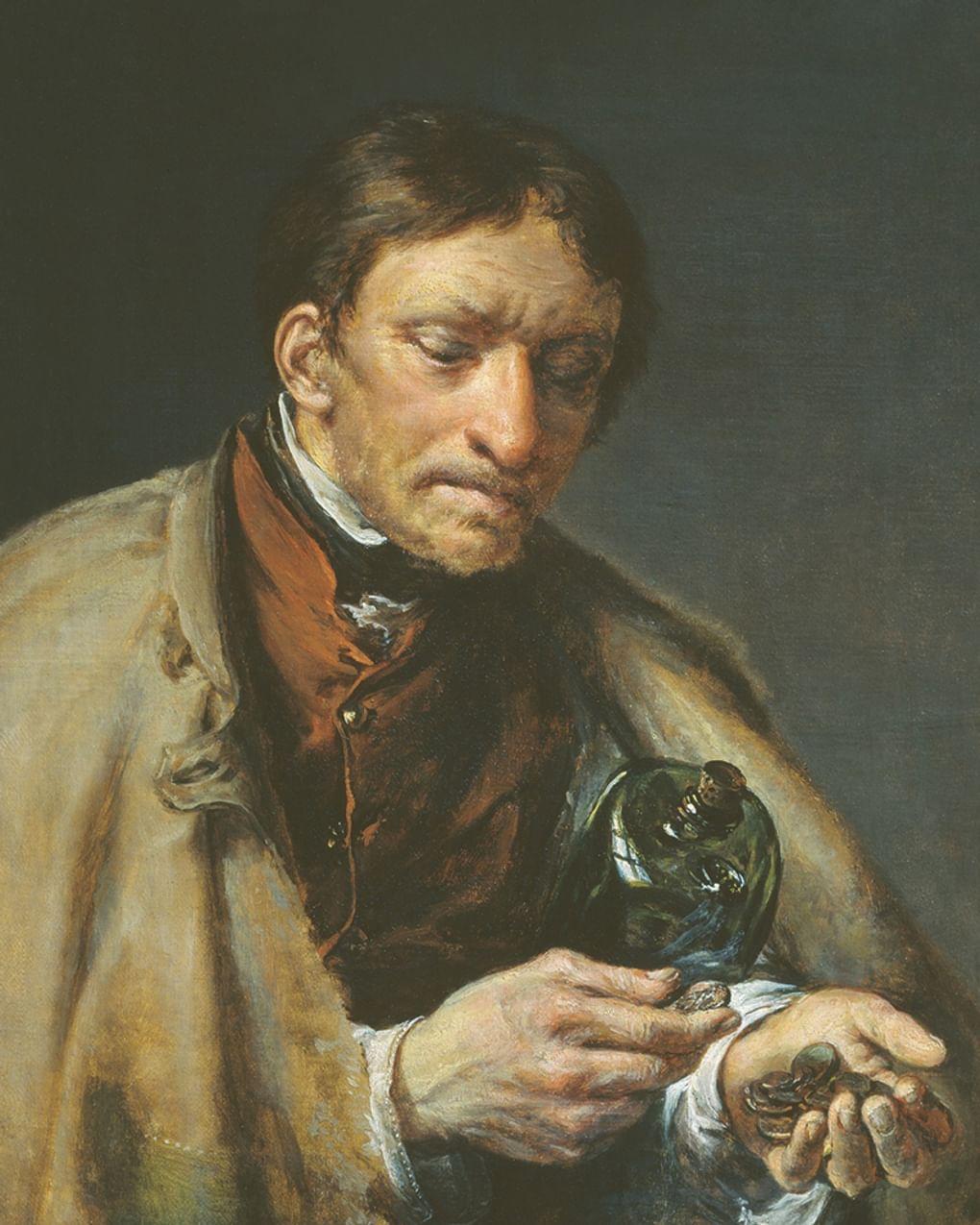 Василий Тропинин. Слуга со штофом, считающий деньги (фрагмент). 1840-е. Государственная Третьяковская галерея, Москва