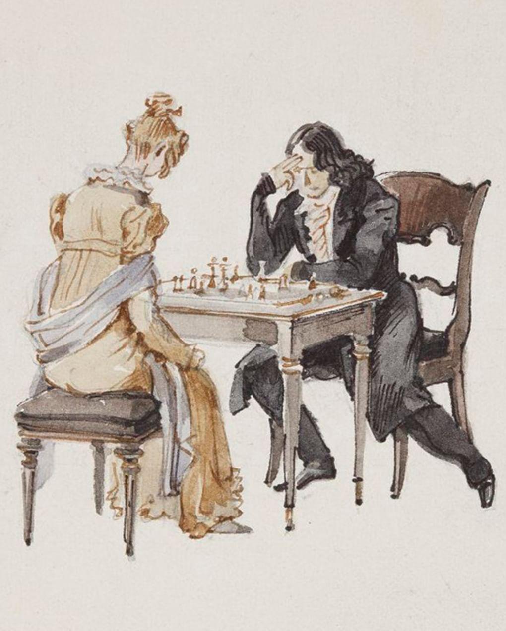 Анатолий Иткин. «Они над шахматной доской...» Иллюстрация к роману Александра Пушкина «Евгений Онегин» (фрагмент). 2009. Государственный музей А.С. Пушкина, Москва