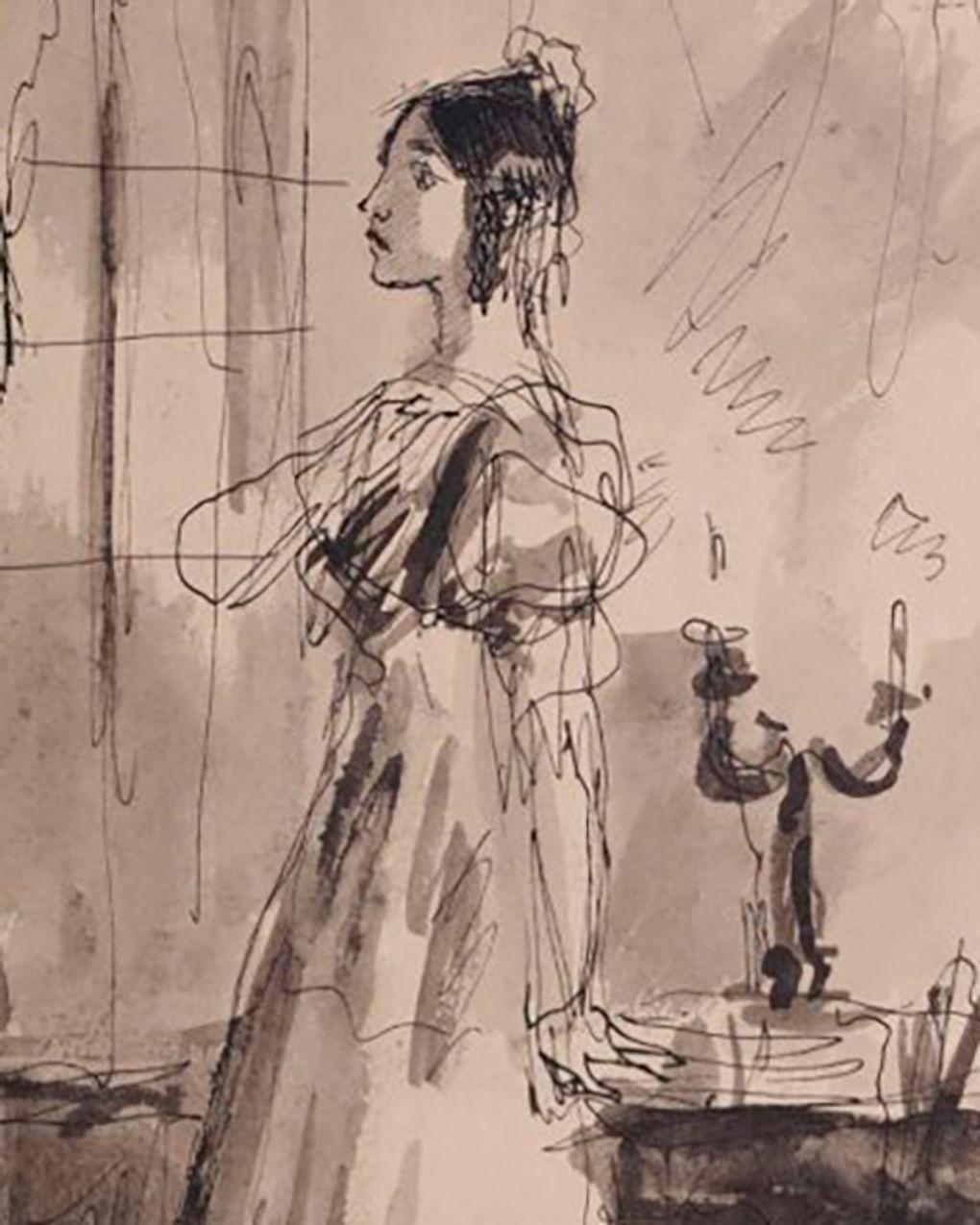 Константин Рудаков. Татьяна у окна. Иллюстрация к роману Александра Пушкина «Евгений Онегин» (фрагмент). 1934. Пермская государственная художественная галерея, Пермь