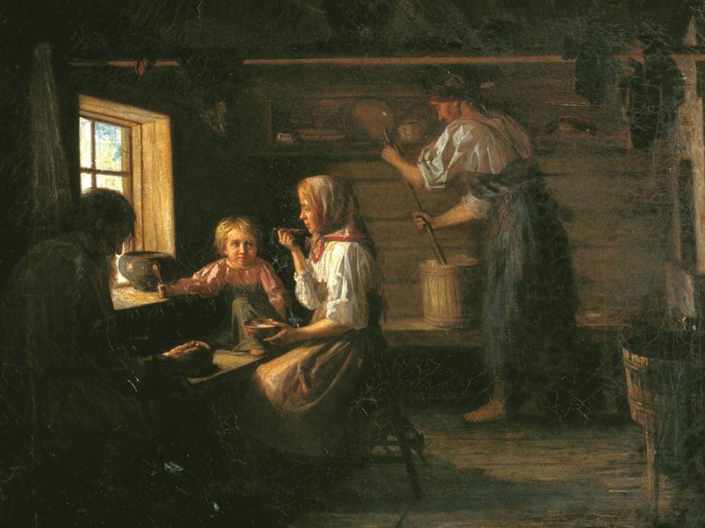 Карл Лемох. Крестьянский обед (фрагмент). XIX век. Одесский художественный музей, Одесса Украина