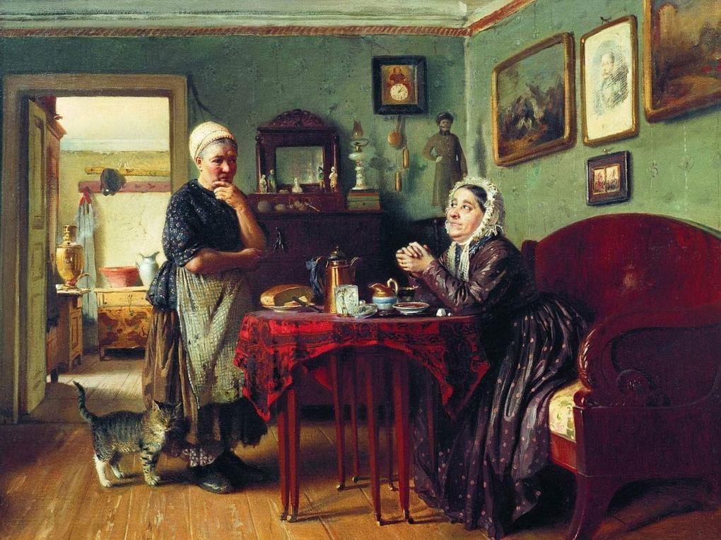 Константин Маковский. Разговоры по хозяйству (фрагмент). 1868. Частное собрание