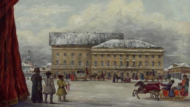 Борис Земенков. Здание Петровского театра Медокса на месте нынешнего Большого Театра (фрагмент). 1947. Музейное объединение «Музей Москвы», Москва