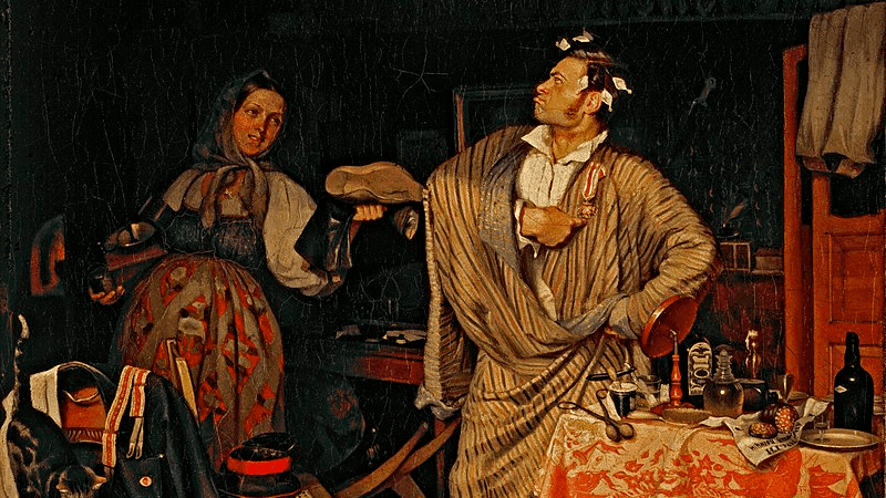 Павел Федотов. Свежий кавалер (Утро чиновника, получившего первый крестик) (фрагмент). 1848. Государственная Третьяковская галерея, Москва