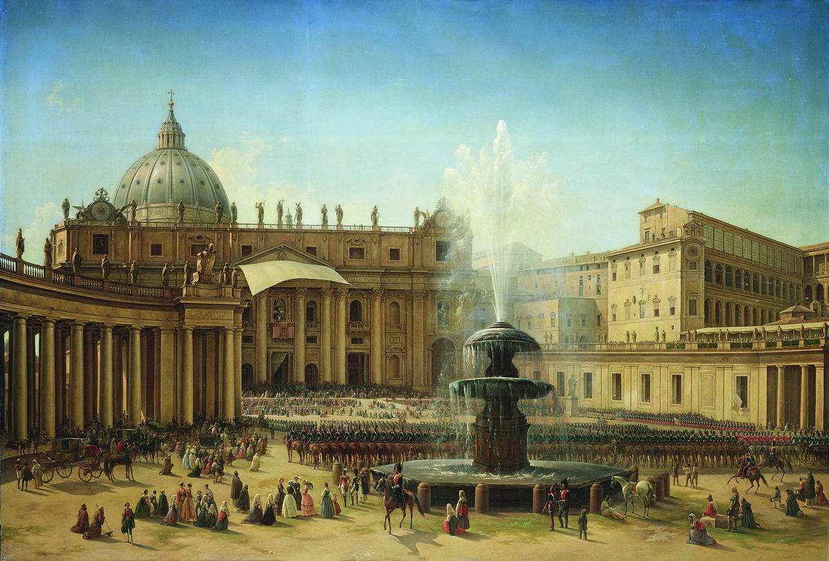 Italian Landscapes - Grigoriy Chernetsov, Piazza San Pietro in Rome, 1850, Russian museum, St. Petersburg, Russia.